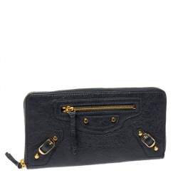 Pre Owned Balenciaga Grey Leather Motocross Classic Zip Continental Wallet