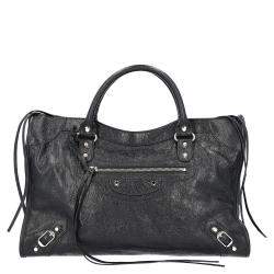 Pre Owned Balenciaga Black Leather Motocross Classic City Bag