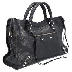 Pre Owned Balenciaga Black Leather Motocross Classic City Bag