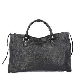 Pre Owned Balenciaga Black Leather Motocross Classic City Bag