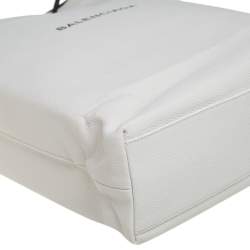 Pre Owned Balenciaga White Leather Medium Logo Print North South Shopper Tote