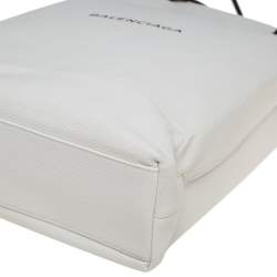 Pre Owned Balenciaga White Leather Medium Logo Print North South Shopper Tote