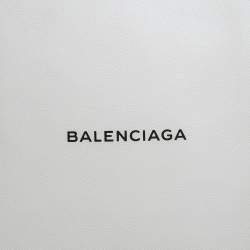 Pre Owned Balenciaga White Leather Medium Logo Print North South Shopper Tote