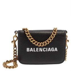 Balenciaga Black Leather Cash Mini Wallet On Chain