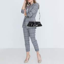 Pre Owned Balenciaga Black Crocodile Embossed Glossy Leather XL Cloud Clutch Bag