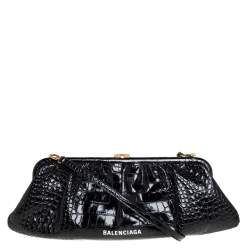 Balenciaga Black Crocodile Embossed XL Clutch Bag | TLC