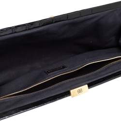 Pre Owned Balenciaga Black Crocodile Embossed Glossy Leather XL Cloud Clutch Bag