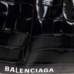 Pre Owned Balenciaga Black Crocodile Embossed Glossy Leather XL Cloud Clutch Bag