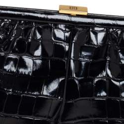 Pre Owned Balenciaga Black Crocodile Embossed Glossy Leather XL Cloud Clutch Bag