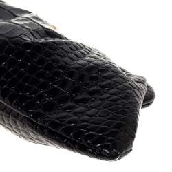 Pre Owned Balenciaga Black Crocodile Embossed Glossy Leather XL Cloud Clutch Bag