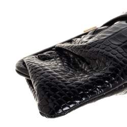Pre Owned Balenciaga Black Crocodile Embossed Glossy Leather XL Cloud Clutch Bag