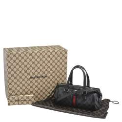 Pre Owned حقيبة بوسطون بالنسياغا x غوتشي ذا هاكر بروجيكت جلد وكانفاس أسود