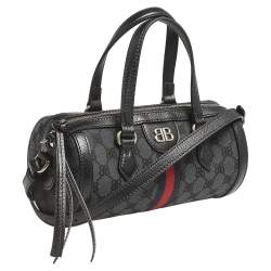 Pre Owned حقيبة بوسطون بالنسياغا x غوتشي ذا هاكر بروجيكت جلد وكانفاس أسود