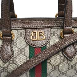 Balenciaga x Gucci Brown/Beige Coated Canvas and Leather The Hacker Project Boston Bag