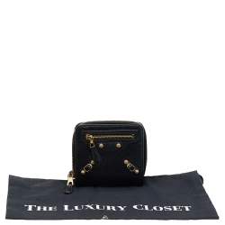 Pre Owned محفظة مضغوطة بالنسياغا موتوكروس جلد أسود صغيرة بسحاب مستدير