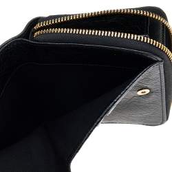 Pre Owned محفظة مضغوطة بالنسياغا موتوكروس جلد أسود صغيرة بسحاب مستدير