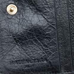 Pre Owned محفظة مضغوطة بالنسياغا موتوكروس جلد أسود صغيرة بسحاب مستدير