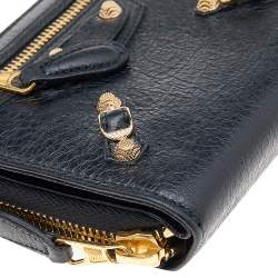 Pre Owned محفظة مضغوطة بالنسياغا موتوكروس جلد أسود صغيرة بسحاب مستدير