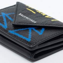 Pre Owned Balenciaga Multicolor Graffiti Print Leather Mini Papier Wallet