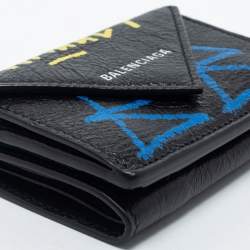Pre Owned Balenciaga Multicolor Graffiti Print Leather Mini Papier Wallet