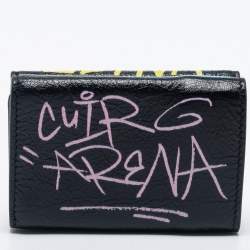 Pre Owned Balenciaga Multicolor Graffiti Print Leather Mini Papier Wallet