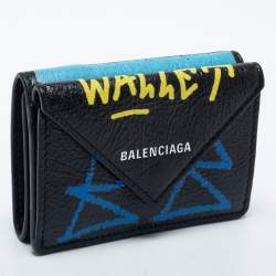 Pre Owned Balenciaga Multicolor Graffiti Print Leather Mini Papier Wallet