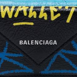 Pre Owned Balenciaga Multicolor Graffiti Print Leather Mini Papier Wallet