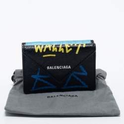 Pre Owned Balenciaga Multicolor Graffiti Print Leather Mini Papier Wallet