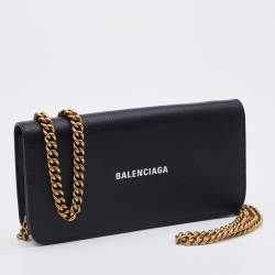 مملوكة مسبقًا Balenciaga Black Leather Everyday Wallet on Chain