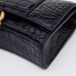 مملوكة مسبقًا Balenciaga Black Croc Embossed Leather Hourglass Wallet on Chain