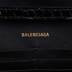 مملوكة مسبقًا Balenciaga Black Croc Embossed Leather Hourglass Wallet on Chain