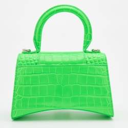 Balenciaga Green Croc Embossed Leather Embellished Hourglass XS Top Handle Bag