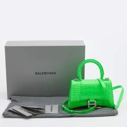 Balenciaga Green Croc Embossed Leather Embellished Hourglass XS Top Handle Bag