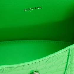 Balenciaga Green Croc Embossed Leather Embellished Hourglass XS Top Handle Bag