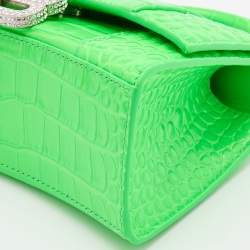 Balenciaga Green Croc Embossed Leather Embellished Hourglass XS Top Handle Bag
