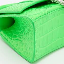 Balenciaga Green Croc Embossed Leather Embellished Hourglass XS Top Handle Bag