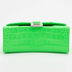 Balenciaga Green Croc Embossed Leather Embellished Hourglass XS Top Handle Bag