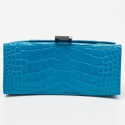 Pre Owned Balenciaga Blue Croc Embossed Leather Hourglass Top Handle Bag
