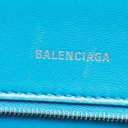 Pre Owned Balenciaga Blue Croc Embossed Leather Hourglass Top Handle Bag