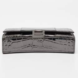 Pre Owned Balenciaga Grey Croc Embossed Patent Leather Small Hourglass Wallet on Chain