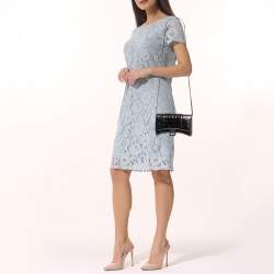 Pre Owned Balenciaga Grey Croc Embossed Patent Leather Small Hourglass Wallet on Chain