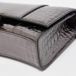 Pre Owned Balenciaga Grey Croc Embossed Patent Leather Small Hourglass Wallet on Chain