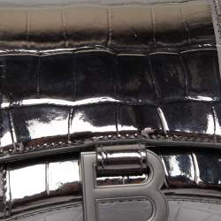 Pre Owned Balenciaga Grey Croc Embossed Patent Leather Small Hourglass Wallet on Chain