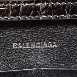 Pre Owned Balenciaga Grey Croc Embossed Patent Leather Small Hourglass Wallet on Chain