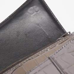 Pre Owned Balenciaga Grey Croc Embossed Patent Leather Small Hourglass Wallet on Chain