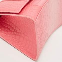 Pre Owned Balenciaga Pink Ombre Croc Embossed Leather Small Hourglass Top Handle Bag