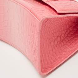 Pre Owned Balenciaga Pink Ombre Croc Embossed Leather Small Hourglass Top Handle Bag