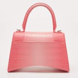 Pre Owned Balenciaga Pink Ombre Croc Embossed Leather Small Hourglass Top Handle Bag