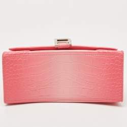 Pre Owned Balenciaga Pink Ombre Croc Embossed Leather Small Hourglass Top Handle Bag