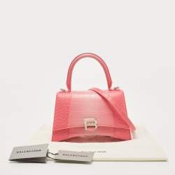 Pre Owned Balenciaga Pink Ombre Croc Embossed Leather Small Hourglass Top Handle Bag